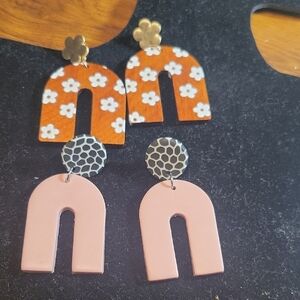 Pink and Brown Modern Arch Earrings